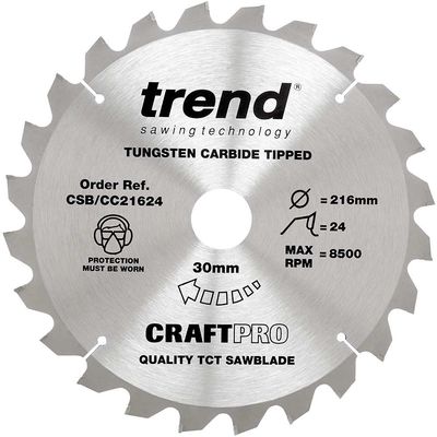 Trend Craft Saw Blade Crosscut 216Mm X 24 Teeth X 30Mm Pk 1 CSB/CC21624
