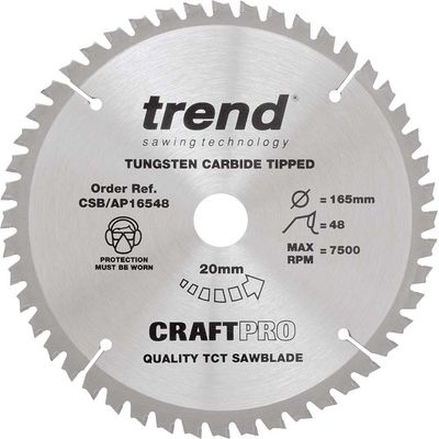 Trend Craft Saw Blade Aluminium And Plastic 165 X 48 Teeth X 20 Pk 1 CSB/AP16548