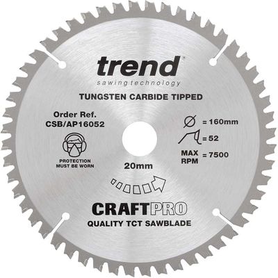Trend Craft Saw Blade Aluminium And Plastic 160 X 52 Teeth X 20 Pk 1 CSB/AP16052