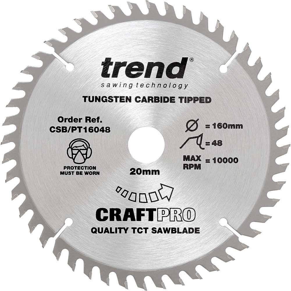 Trend Craftpro 160Mm Diameter 20Mm Bore 48 Tooth Fine Finish Cut Saw Blade For Plunge Saws Pk 1 CSB/PT16048 - Image 1