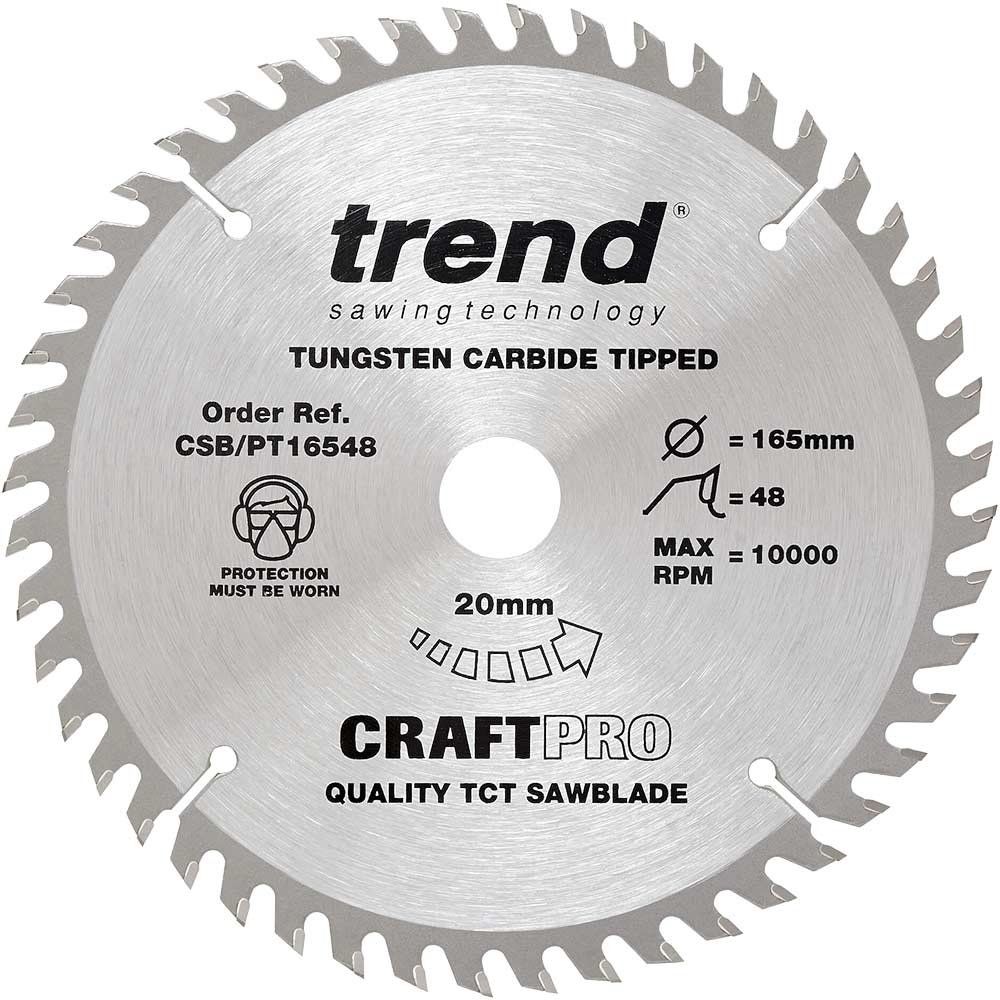 Trend Craftpro 165Mm Diameter 20Mm Bore 48 Tooth Fine Finish Cut Saw Blade For Plunge Saws Pk 1 CSB/PT16548 - Image 1