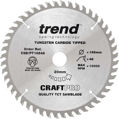 Trend Craftpro 165Mm Diameter 20Mm Bore 48 Tooth Fine Finish Cut Saw Blade For Plunge Saws Pk 1 CSB/PT16548