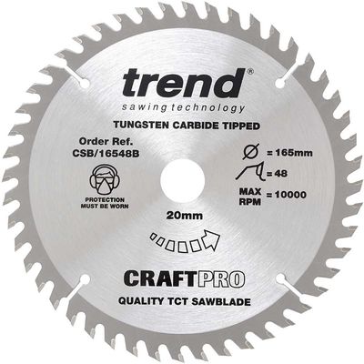 Trend Craft Pro 165Mm Diameter 20Mm Bore 48 Tooth Fine Finish Cut Saw Blade For Plunge Saws Pk 1 CSB/16548B