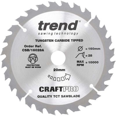 Trend CRAFTPRO Wood Cutting Saw Blade 160mm 28T 20mm