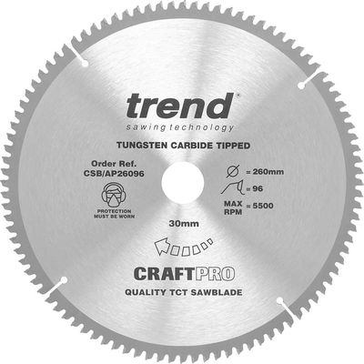 Trend CRAFTPRO Aluminium and Plastic Cutting Saw Blade 260mm 96T 30mm