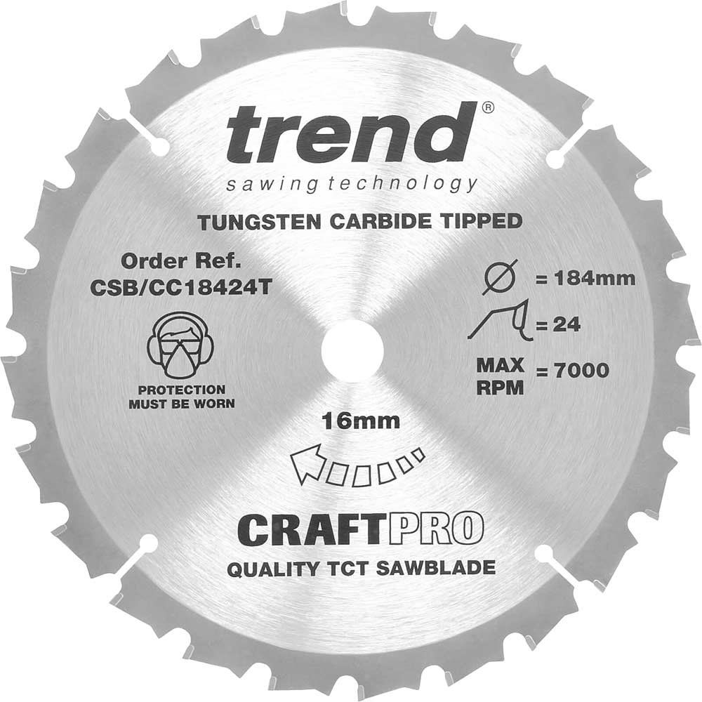 Trend Craft Anti Kickback Thin Kerf Circular Saw Blade 184mm 24T 16mm - Image 1