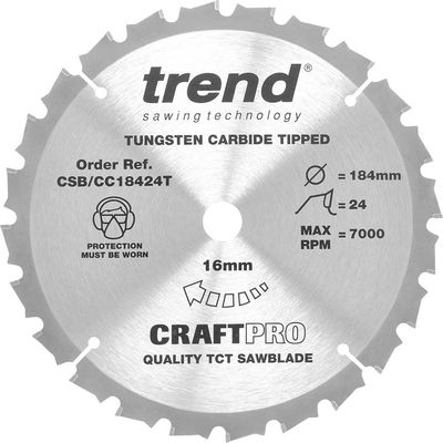 Trend Craft Anti Kickback Thin Kerf Circular Saw Blade 184mm 24T 16mm