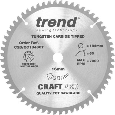 Trend Craft Saw Blade Crosscut 184Mm X 60 Teeth X 16Mm Thin Pk 1 CSB/CC18460T
