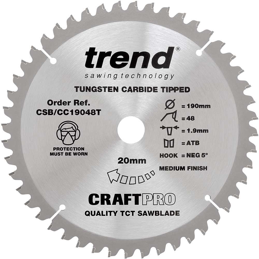 Trend Craft Saw Blade Crosscut 190Mm X 48 Teeth X 20Mm Thin Pk 1 CSB/CC19048T - Image 1