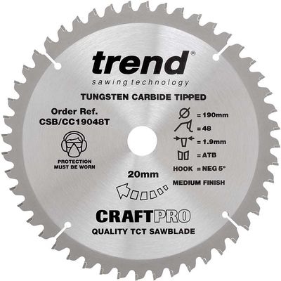 Trend Craft Saw Blade Crosscut 190Mm X 48 Teeth X 20Mm Thin Pk 1 CSB/CC19048T