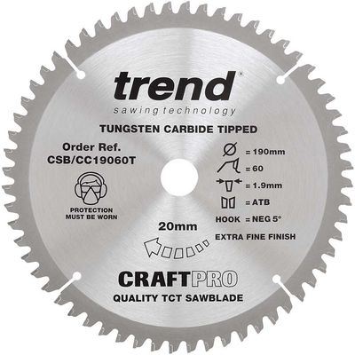 Trend Craft Saw Blade Crosscut 190Mm X 60 Teeth X 20Mm Thin Pk 1 CSB/CC19060T