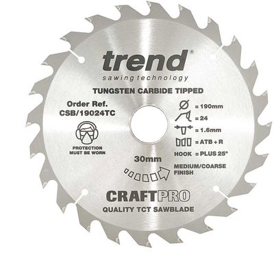 Trend Craft Saw Blade 190Mm X 24 Teeth X 30 X 1.55 For Dcs575 Pk 1 CSB/19024TC