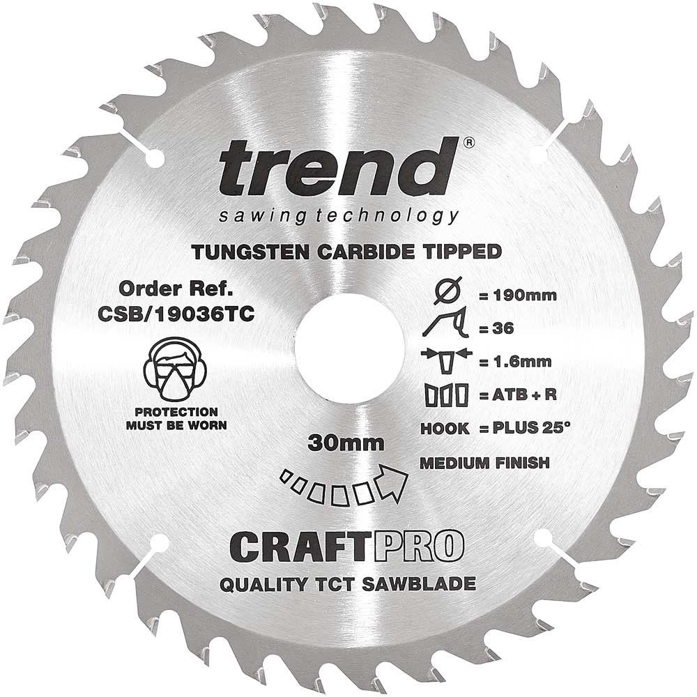 Trend Craft Saw Blade 190Mm X 36 Teeth X 30 X 1.6 For Dcs575 Pk 1 CSB/19036TC - Image 1