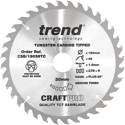 Trend Craft Saw Blade 190Mm X 36 Teeth X 30 X 1.6 For Dcs575 Pk 1 CSB/19036TC