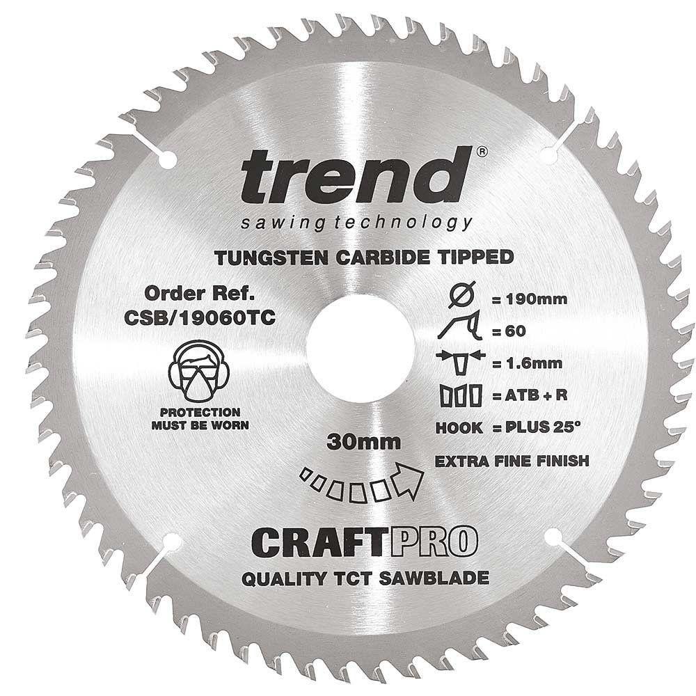 Trend Craft Saw Blade 190Mm X 60 Teeth X 30 X 1.6 For Dcs575 Pk 1 CSB/19060TC - Image 1