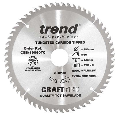 Trend Craft Saw Blade 190Mm X 60 Teeth X 30 X 1.6 For Dcs575 Pk 1 CSB/19060TC
