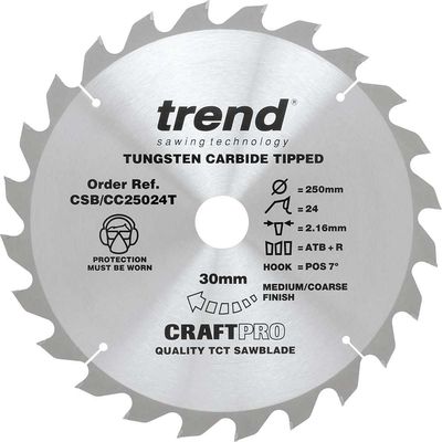 Trend Craft Saw Blade Crosscut 250Mm X 24 Teeth X 30Mm Thin Pk 1 CSB/CC25024T
