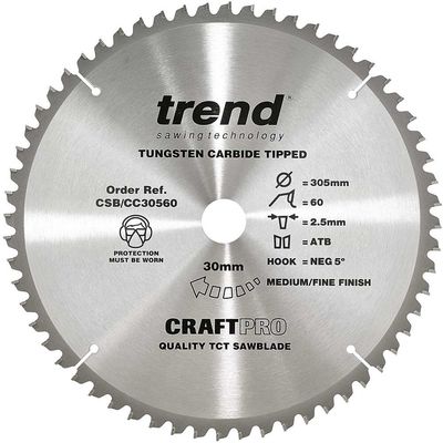 Trend Craft Saw Blade Crosscut 305Mm X 60 Teeth X 30Mm Pk 1 CSB/CC30560T