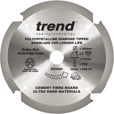 Trend Fibreboard Saw Blade Pcd 165Mm X 4T X 20Mm Pk 1 PCD/FSB/1654