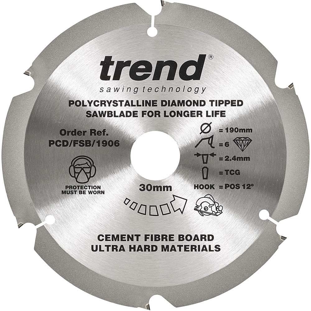 Trend Fibreboard Sawblade Pcd 190Mm X 6T X 30Mm Pk 1 PCD/FSB/1906 - Image 1