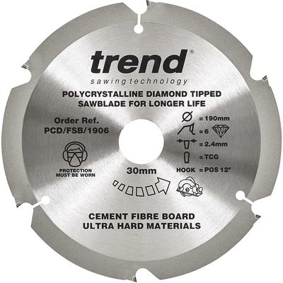 Trend Fibreboard Sawblade Pcd 190Mm X 6T X 30Mm Pk 1 PCD/FSB/1906