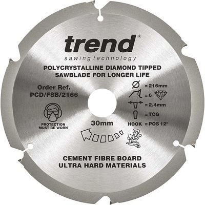 Trend Fibreboard Sawblade Pcd 216Mm X 6T X 30Mm Pk 1 PCD/FSB/2166