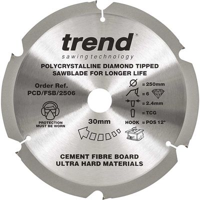 Trend Fibreboard Sawblade Pcd 250Mm X 6T X 30Mm Pk 1 PCD/FSB/2506
