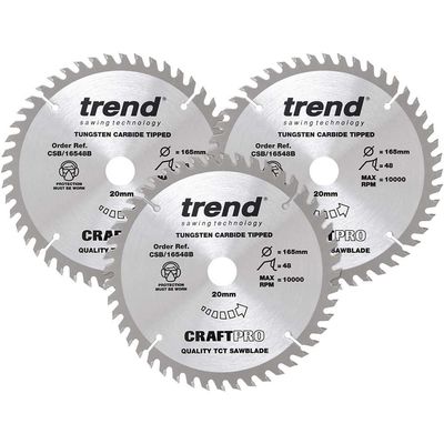 Trend CSB/165/3PK/A Craftpro Plunge Saw Blade 165 X 20Mm X 48T (Pack 3)
