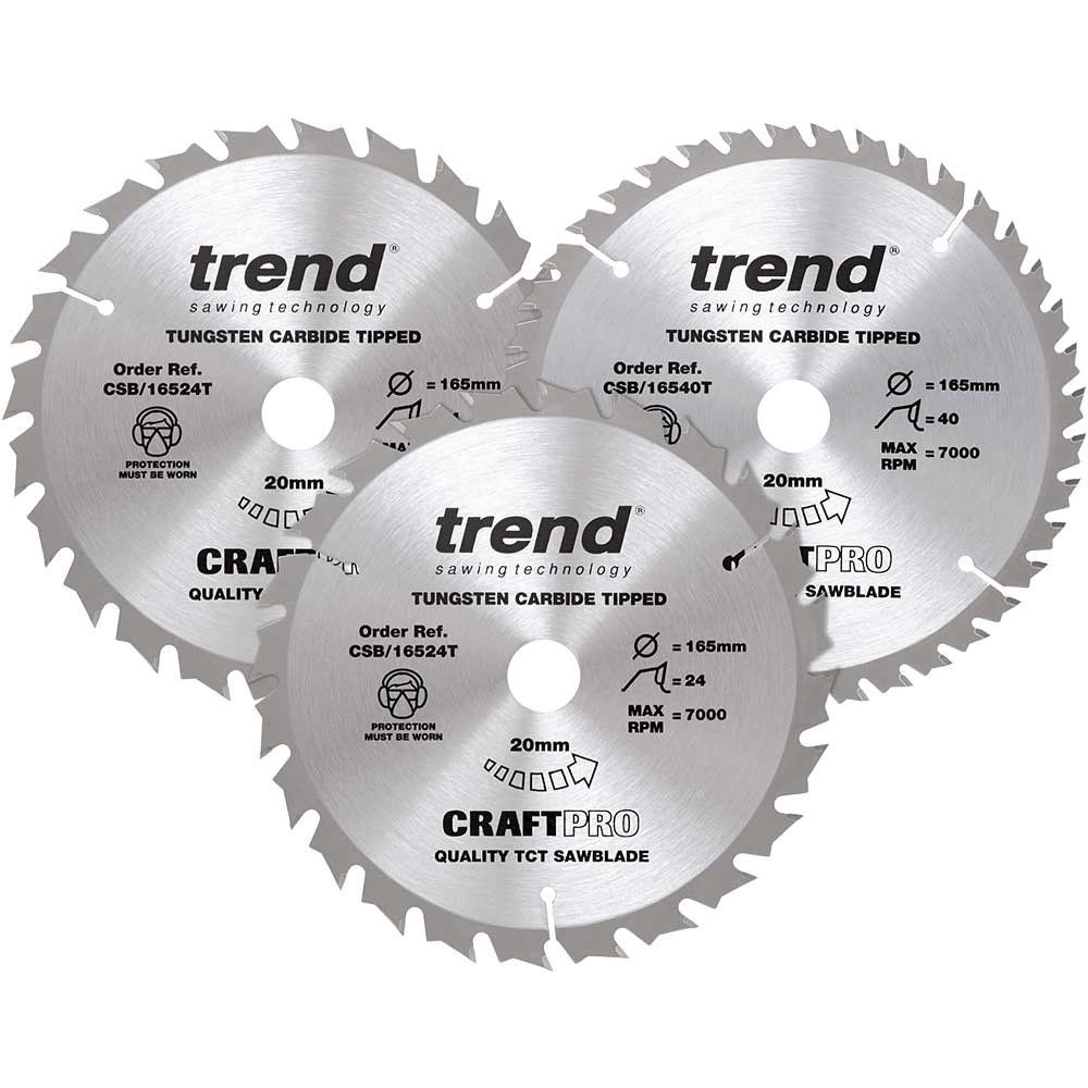 Trend CSB/165/3PK/C Craftpro Cordless Saw Blade 165 X 20Mm X 24T/40T (Pack 3) - Image 1