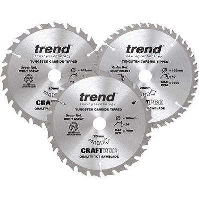 Trend CSB/165/3PK/C Craftpro Cordless Saw Blade 165 X 20Mm X 24T/40T (Pack 3)