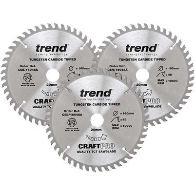 Trend CSB/160/3PK Craftpro Plunge Saw Blade 160 X 20Mm X 48T (Pack 3)