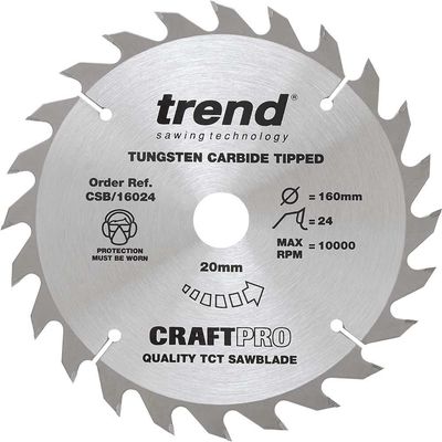 Trend Craft Pro 160Mm Diameter 20Mm Bore 24 Tooth Combination Cut Saw Blade For Hand Held Circular Saws Pk 1 CSB/16024