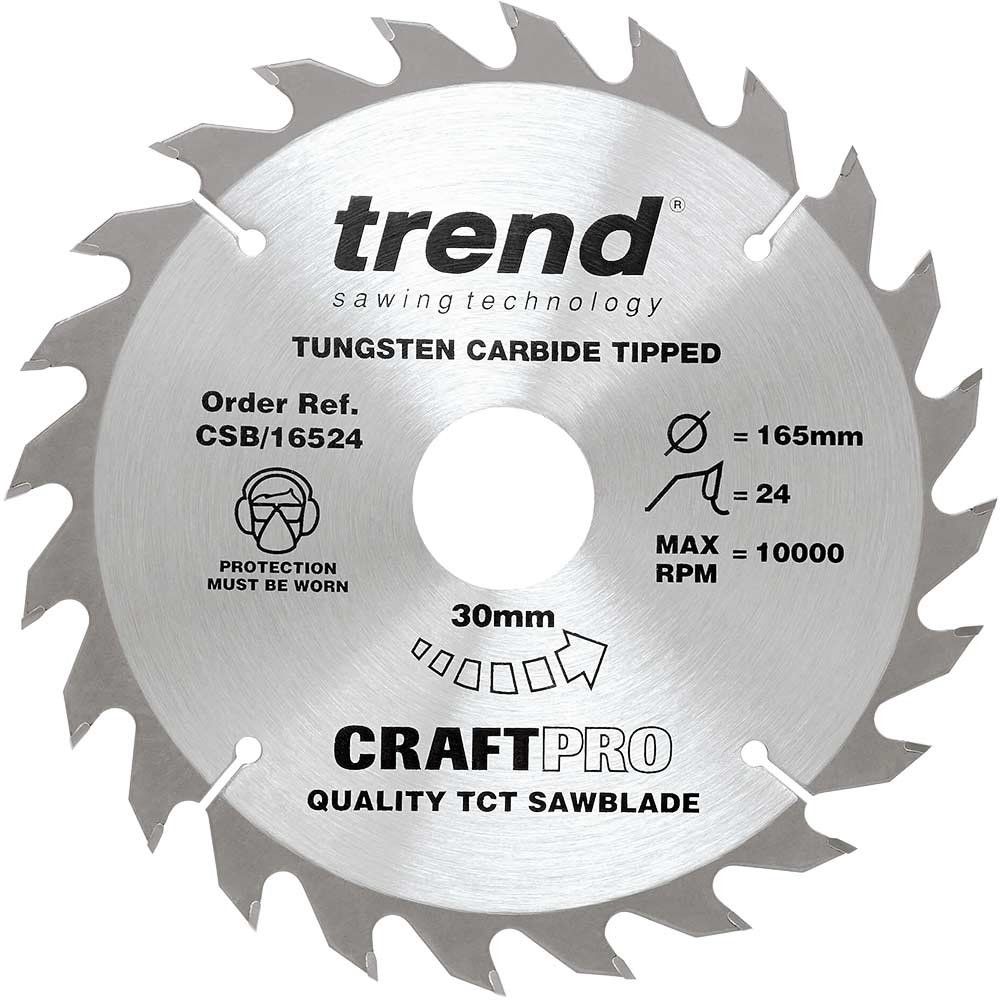 Trend Craft Pro 165Mm Diameter 30Mm Bore 24 Tooth Combination Cut Saw Blade For Hand Held Circular Saws Pk 1 CSB/16524 - Image 1