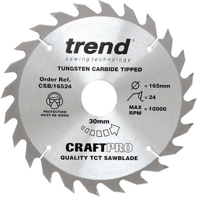 Trend Craft Pro 165Mm Diameter 30Mm Bore 24 Tooth Combination Cut Saw Blade For Hand Held Circular Saws Pk 1 CSB/16524