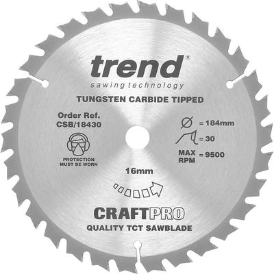 Trend Craft Saw Blade 184Mm X 30 Teeth X 16Mm Pk 1 CSB/18430