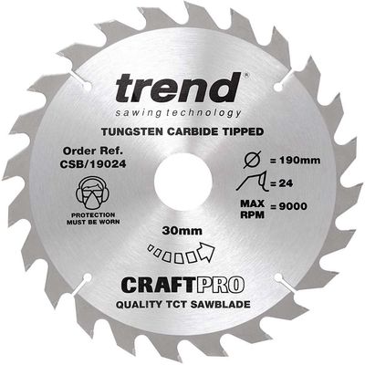 Trend Craft Pro 190Mm Diameter 30Mm Bore 24 Tooth Combination Cut Saw Blade For Hand Held Circular Saws. Pk 1 CSB/19024