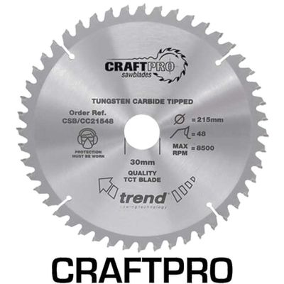 Trend CRAFTPRO Wood Cutting Mitre Saw Blade 215mm 48T 30mm