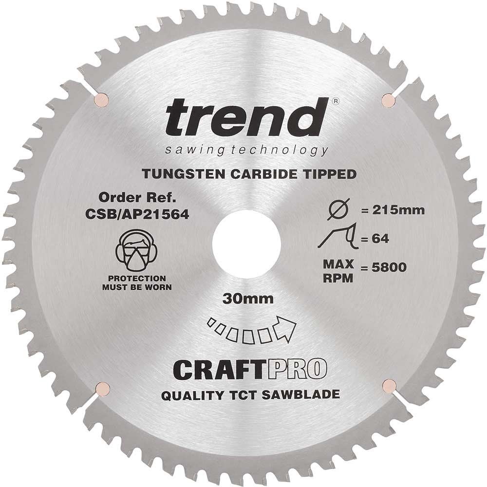 Trend Craft Saw Blade Aluminium And Plastic 215Mm X 64 Teeth X 30Mm Pk 1 CSB/AP21564 - Image 1