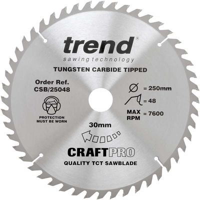 Trend Craft Pro 250Mm Diameter 30Mm Bore 48 Tooth General Purpose Saw Blade For Table Saws. Pk 1 CSB/25048