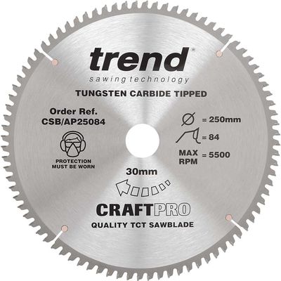 Trend Craft Saw Blade Aluminium And Plastic 250Mm X 84 Teeth X 30Mm Pk 1 CSB/AP25084