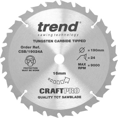 Trend Craft Saw Blade 190Mm X 24 Teeth X 16Mm Pk 1 CSB/19024A