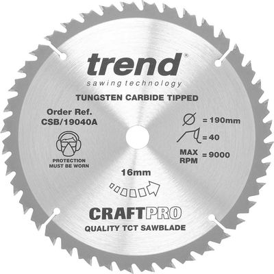 Trend Craft Saw Blade 190Mm X 40 Teeth X 16Mm Pk 1 CSB/19040A