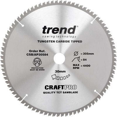 Trend Craft Saw Blade Aluminium And Plastic 305Mm X 84 Teeth X 30Mm Pk 1 CSB/AP30584