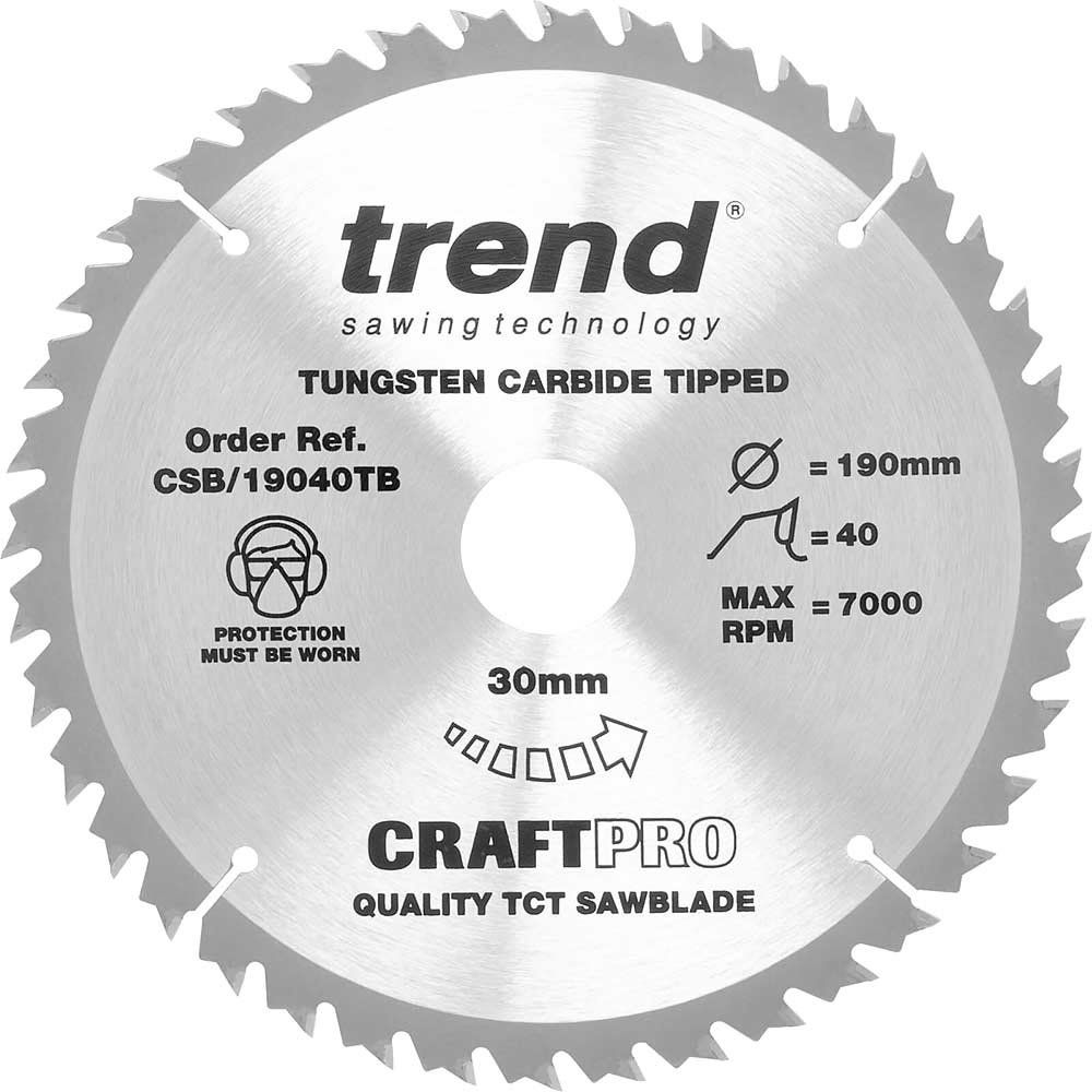 Trend CRAFTPRO Wood Cutting Cordless Saw Blade 190mm 40T 30mm - Image 1
