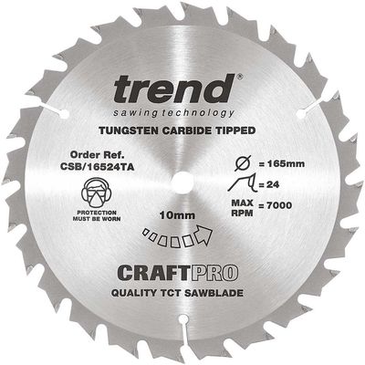Trend Csb/16524Ta Craftpro Saw Blade For Wood 165 X 10Mm X 24T
