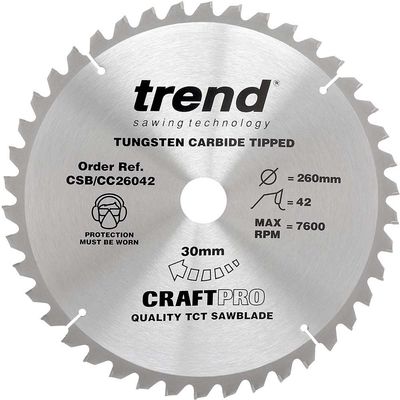 Trend Craft Saw Blade Crosscut 260Mm X 42 Teeth X 30Mm Pk 1 CSB/CC26042