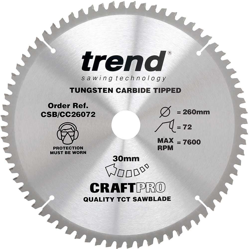 Trend Craft Saw Blade Crosscut 260Mm X 72 Teeth X 30Mm Pk 1 CSB/CC26072 - Image 1