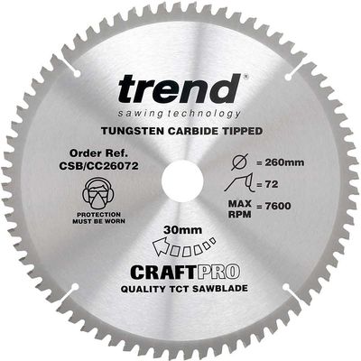 Trend Craft Saw Blade Crosscut 260Mm X 72 Teeth X 30Mm Pk 1 CSB/CC26072