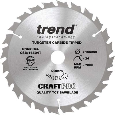 Trend Craft Pro 165Mm Diameter 20Mm Bore 24 Tooth Combination Cut Thin Kerf Saw Blade For Cordless Circular Saws Pk 1 CSB/16524T