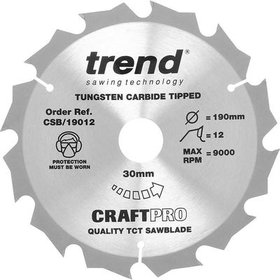 Trend Craft Saw Blade 190Mm X 12 Teeth X 30Mm Pk 1 CSB/19012